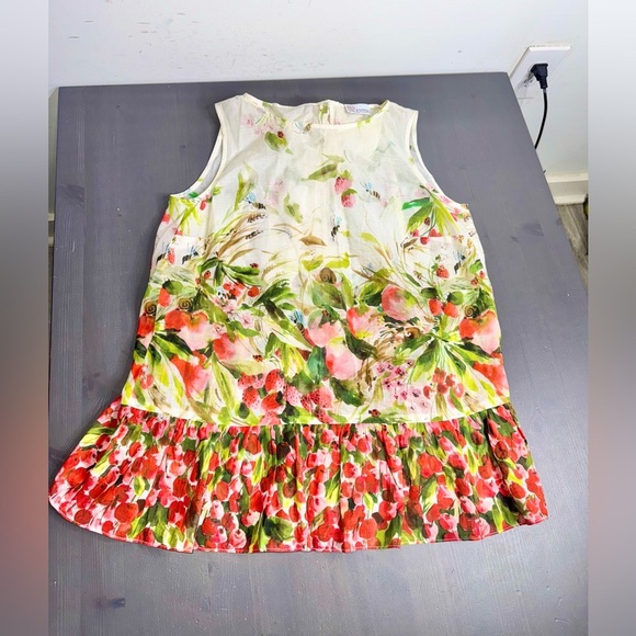 Red Valentino White Strawberry Print Tie-Back Button-Down Tank - Picture 3 of 9